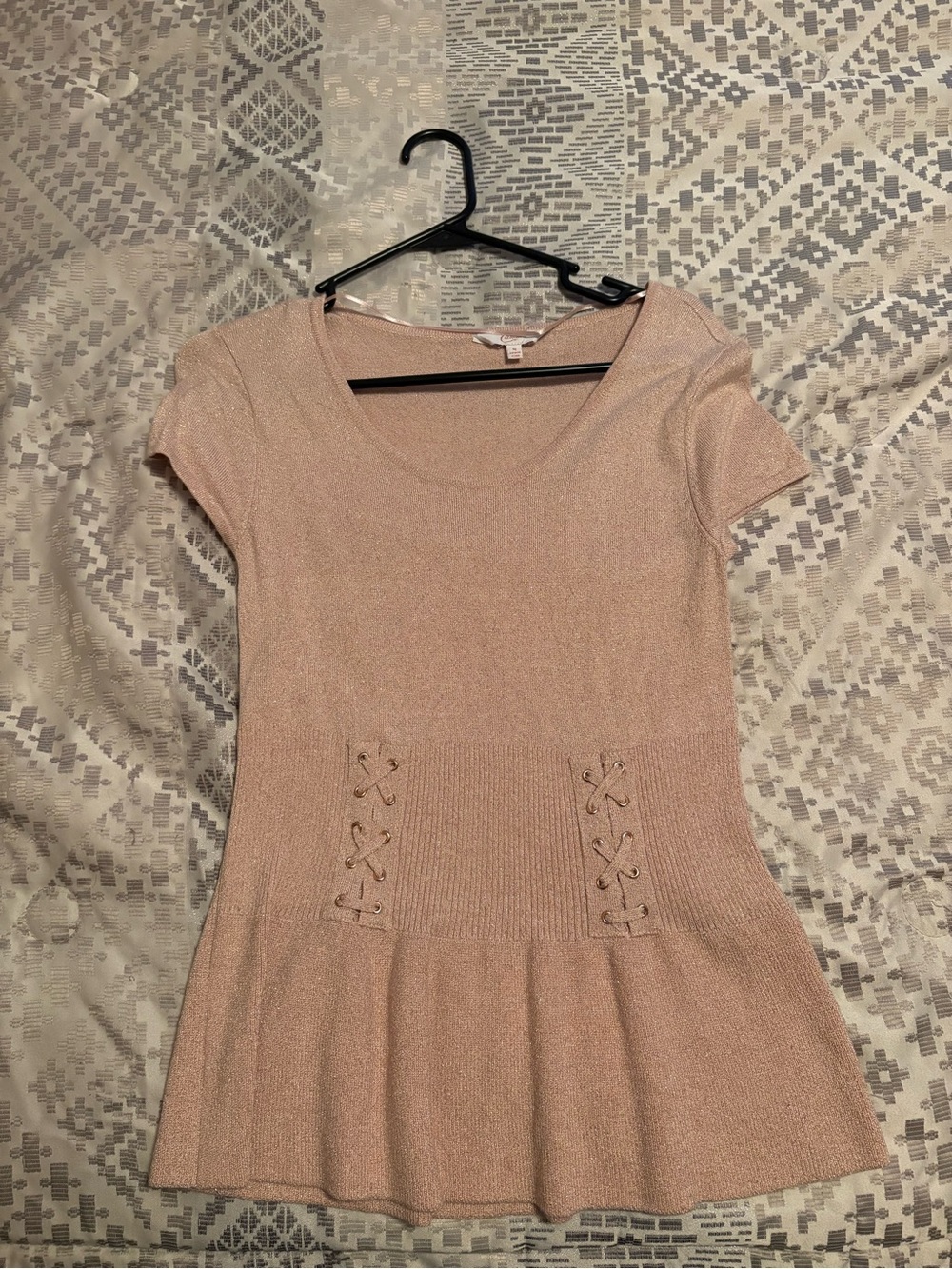 Sparkle Pink Short Sleeve Peplum Sweater
